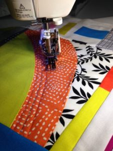 Walking foot quilting on a gentle curve